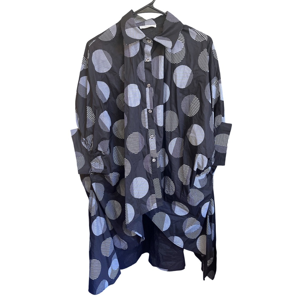 Patrizia Luca Milano Black Oversized Lagenlook Polka Dot Tunic Top One Size XL